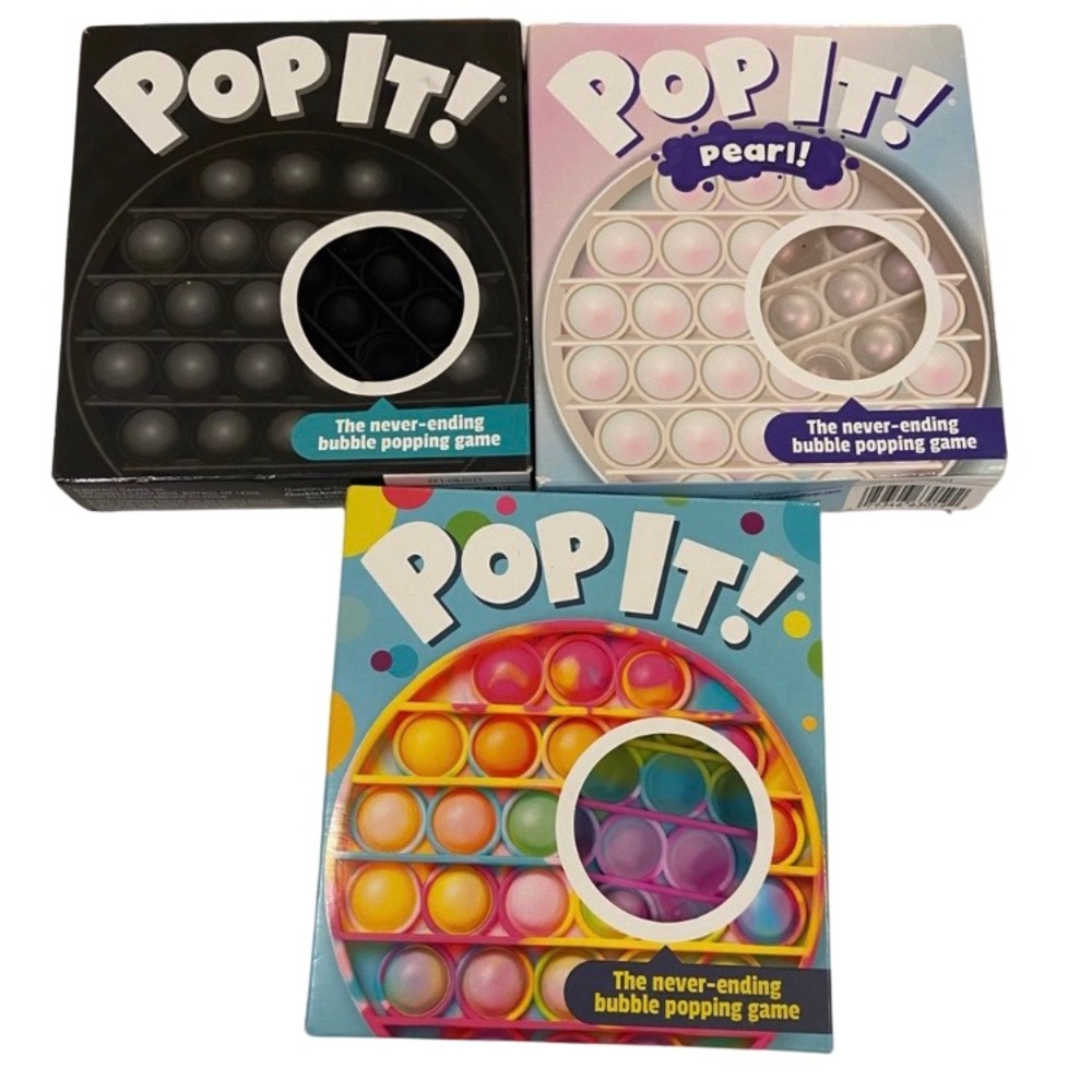 3 pack circular  Pop It! 1 rainbows, 1 pearl and 1 black.
